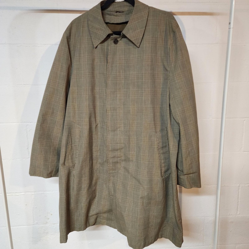 Vintage 50's 60's Montgomery Ward Houndstooth Plaid Trench Coat Single Breasted‎